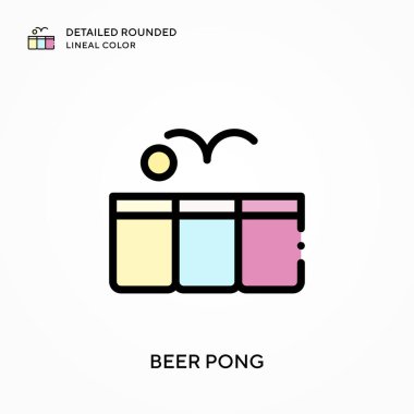 Bira pong ayrıntılı yuvarlak çizgisel renk. Modern vektör illüstrasyon kavramları. Düzenlemesi ve kişiselleştirmesi kolay.