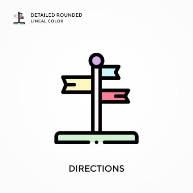 Yönler ayrıntılı yuvarlak doğrusal renk. Modern vektör illüstrasyon kavramları. Düzenlemesi ve kişiselleştirmesi kolay.