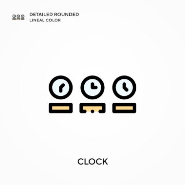 Saat detaylı yuvarlak çizgisel renk. Modern vektör illüstrasyon kavramları. Düzenlemesi ve kişiselleştirmesi kolay.