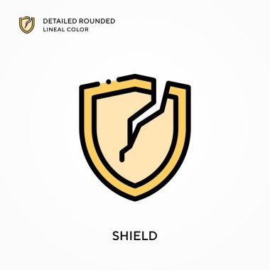 Kalkan detaylı yuvarlak çizgisel renk. Modern vektör illüstrasyon kavramları. Düzenlemesi ve kişiselleştirmesi kolay.