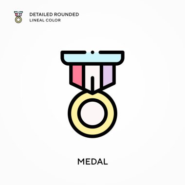 Madalya detaylı yuvarlak çizgisel renk. Modern vektör illüstrasyon kavramları. Düzenlemesi ve kişiselleştirmesi kolay.