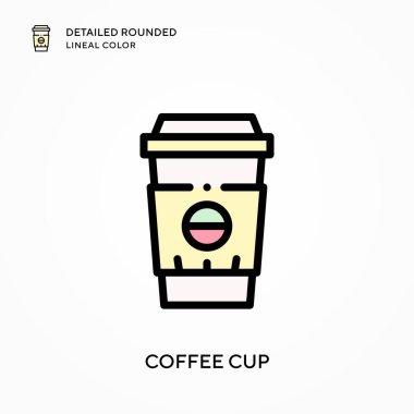 Kahve fincanı yuvarlak çizgi rengini detaylandırdı. Modern vektör illüstrasyon kavramları. Düzenlemesi ve kişiselleştirmesi kolay.