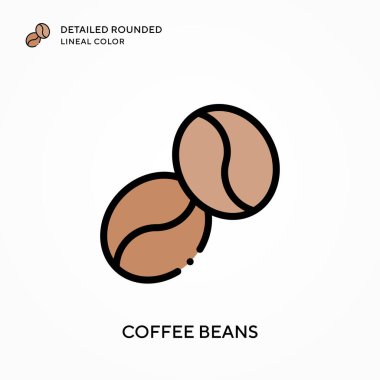 Kahve çekirdekleri yuvarlak çizgisel renkleri detaylandırır. Modern vektör illüstrasyon kavramları. Düzenlemesi ve kişiselleştirmesi kolay.