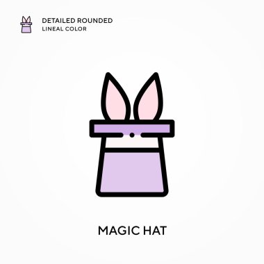 Sihirli şapka yuvarlak çizgi rengini detaylandırdı. Modern vektör illüstrasyon kavramları. Düzenlemesi ve kişiselleştirmesi kolay.