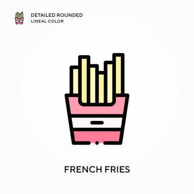 Patates kızartması yuvarlak renkte detaylı. Modern vektör illüstrasyon kavramları. Düzenlemesi ve kişiselleştirmesi kolay.