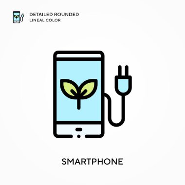 Akıllı telefon ayrıntılı yuvarlak çizgisel renk. Modern vektör illüstrasyon kavramları. Düzenlemesi ve kişiselleştirmesi kolay.