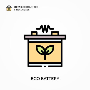 Eko batarya ayrıntılı yuvarlak çizgisel renk. Modern vektör illüstrasyon kavramları. Düzenlemesi ve kişiselleştirmesi kolay.