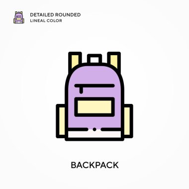 Sırt çantası ayrıntılı yuvarlak çizgisel renk. Modern vektör illüstrasyon kavramları. Düzenlemesi ve kişiselleştirmesi kolay.