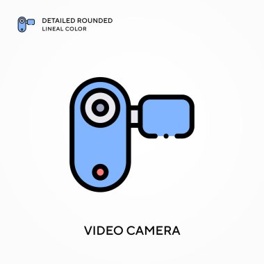Video kamera yuvarlak çizgi rengini detaylandırdı. Modern vektör illüstrasyon kavramları. Düzenlemesi ve kişiselleştirmesi kolay.