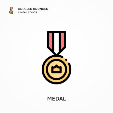 Madalya detaylı yuvarlak çizgisel renk. Modern vektör illüstrasyon kavramları. Düzenlemesi ve kişiselleştirmesi kolay.