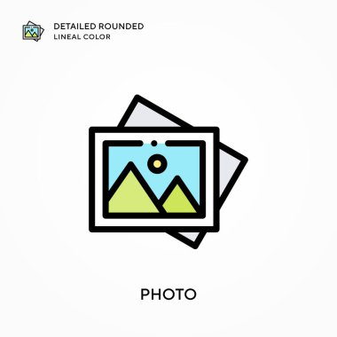 Fotoğraf detaylı yuvarlak çizgisel renk. Modern vektör illüstrasyon kavramları. Düzenlemesi ve kişiselleştirmesi kolay.