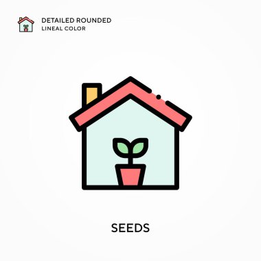 Tohumlar ayrıntılı yuvarlak çizgisel renk. Modern vektör illüstrasyon kavramları. Düzenlemesi ve kişiselleştirmesi kolay.