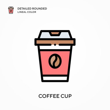 Kahve fincanı yuvarlak çizgi rengini detaylandırdı. Modern vektör illüstrasyon kavramları. Düzenlemesi ve kişiselleştirmesi kolay.