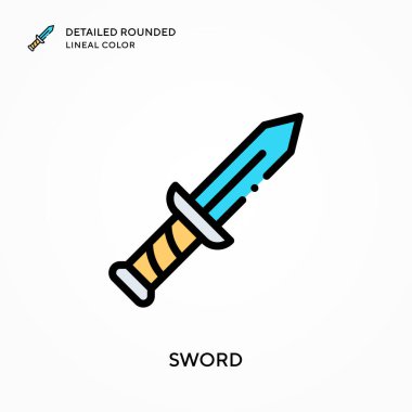 Kılıç ayrıntılı yuvarlak çizgi rengi. Modern vektör illüstrasyon kavramları. Düzenlemesi ve kişiselleştirmesi kolay.