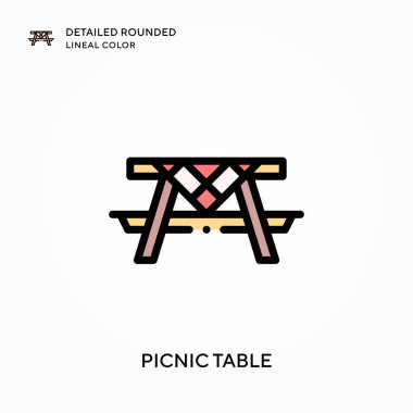 Piknik masası yuvarlak çizgi rengini detaylandırdı. Modern vektör illüstrasyon kavramları. Düzenlemesi ve kişiselleştirmesi kolay.