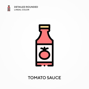 Domates sosu ayrıntılı yuvarlak çizgisel renk. Modern vektör illüstrasyon kavramları. Düzenlemesi ve kişiselleştirmesi kolay.
