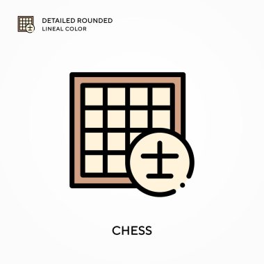 Satranç detaylı yuvarlak çizgisel renk. Modern vektör illüstrasyon kavramları. Düzenlemesi ve kişiselleştirmesi kolay.