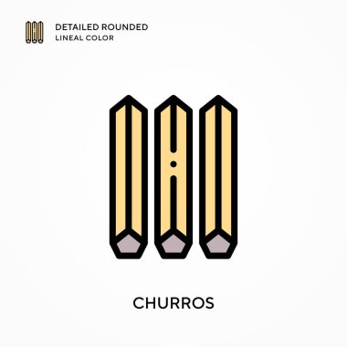 Churros yuvarlak çizgi rengini detaylandırdı. Modern vektör illüstrasyon kavramları. Düzenlemesi ve kişiselleştirmesi kolay.