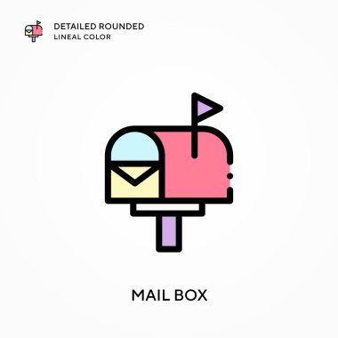 Posta kutusu yuvarlak çizgi rengini detaylandırdı. Modern vektör illüstrasyon kavramları. Düzenlemesi ve kişiselleştirmesi kolay.
