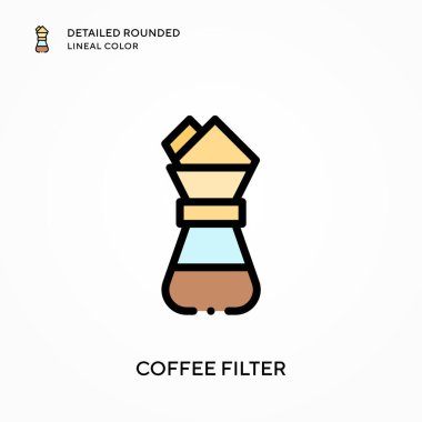 Kahve filtresi ayrıntılı yuvarlak çizgisel renk. Modern vektör illüstrasyon kavramları. Düzenlemesi ve kişiselleştirmesi kolay.