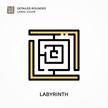 Labirent ayrıntılı yuvarlak çizgisel renk. Modern vektör illüstrasyon kavramları. Düzenlemesi ve kişiselleştirmesi kolay.
