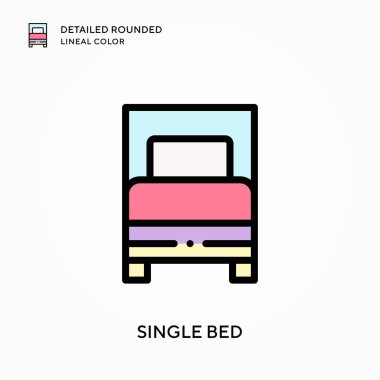 Tek kişilik yatağın yuvarlak çizgisel rengi var. Modern vektör illüstrasyon kavramları. Düzenlemesi ve kişiselleştirmesi kolay.