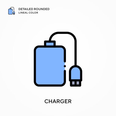 Şarj aleti yuvarlak çizgi rengini detaylandırdı. Modern vektör illüstrasyon kavramları. Düzenlemesi ve kişiselleştirmesi kolay.
