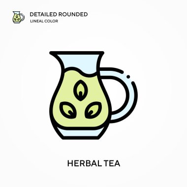 Bitki çayı yuvarlak yuvarlak doğrusal renk vektör ikonu. Web mobil UI ögesi için resimleme sembolü tasarım şablonu. Düzenlenebilir vuruşlarda mükemmel renk modern piktogram. İş projeniz için bitkisel çay ikonları