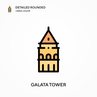 Galata kulesi ayrıntılı yuvarlak doğrusal renk vektör ikonu. Web mobil UI ögesi için resimleme sembolü tasarım şablonu. Düzenlenebilir vuruşlarda mükemmel renk modern piktogram. İş projeniz için galata kulesi simgeleri