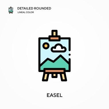 Easel detaylı yuvarlak doğrusal renk vektörü ikonu. Web mobil UI ögesi için resimleme sembolü tasarım şablonu. Düzenlenebilir vuruşlarda mükemmel renk modern piktogram. İş projeniz için Easel simgeleri