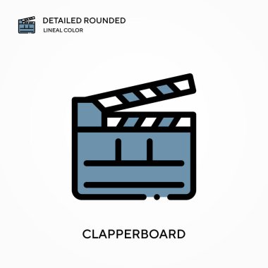 Alkış tahtası ayrıntılı yuvarlak doğrusal renk vektör simgesi. Web mobil UI ögesi için resimleme sembolü tasarım şablonu. Düzenlenebilir vuruşlarda mükemmel renk modern piktogram. İş projeniz için alkış simgeleri