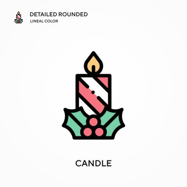 Mum detaylı yuvarlak doğrusal renk vektör simgesi. Web mobil UI ögesi için resimleme sembolü tasarım şablonu. Düzenlenebilir vuruşlarda mükemmel renk modern piktogram. İş projeniz için mum simgeleri