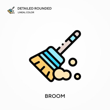 Süpürge ayrıntılı yuvarlak doğrusal renk vektör simgesi. Web mobil UI ögesi için resimleme sembolü tasarım şablonu. Düzenlenebilir vuruşlarda mükemmel renk modern piktogram. İş projeniz için süpürge simgeleri