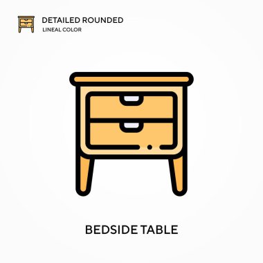 Yatağın başucunda yuvarlak çizgi renk vektörü simgesi var. Web mobil UI ögesi için resimleme sembolü tasarım şablonu. Düzenlenebilir vuruşlarda mükemmel renk modern piktogram. İş projeniz için başucu masa simgeleri