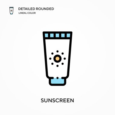 Güneş kremi ayrıntılı yuvarlak doğrusal renk vektörü simgesi. Web mobil UI ögesi için resimleme sembolü tasarım şablonu. Düzenlenebilir vuruşlarda mükemmel renk modern piktogram. İş projeniz için güneş kremi simgeleri