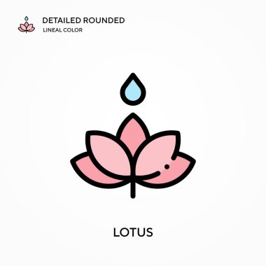 Lotus ayrıntılı yuvarlak doğrusal renk vektör ikonu. Web mobil UI ögesi için resimleme sembolü tasarım şablonu. Düzenlenebilir vuruşlarda mükemmel renk modern piktogram. İş projeniz için Lotus simgeleri