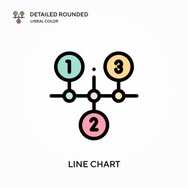 Çizgi çizelgesi yuvarlak doğrusal renk vektörü simgesini detaylı olarak açıkladı. Web mobil UI ögesi için resimleme sembolü tasarım şablonu. Düzenlenebilir vuruşlarda mükemmel renk modern piktogram. İş projeniz için satır çizelgesi simgeleri