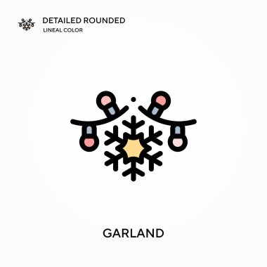 Çelenk detaylı yuvarlak doğrusal renk vektör ikonu. Web mobil UI ögesi için resimleme sembolü tasarım şablonu. Düzenlenebilir vuruşlarda mükemmel renk modern piktogram. İş projeniz için çelenk simgeleri