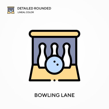 Bowling kulvarı yuvarlak çizgi renk vektör simgesini detaylı olarak açıkladı. Web mobil UI ögesi için resimleme sembolü tasarım şablonu. Düzenlenebilir vuruşlarda mükemmel renk modern piktogram. İş projeniz için bovling kulvarı simgeleri