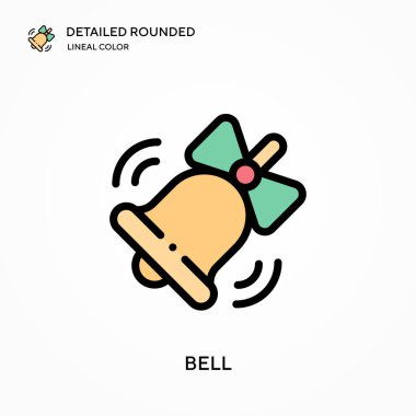 Bell ayrıntılı yuvarlak doğrusal renk vektör ikonu. Web mobil UI ögesi için resimleme sembolü tasarım şablonu. Düzenlenebilir vuruşlarda mükemmel renk modern piktogram. İş projeniz için çan simgeleri