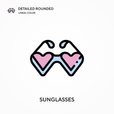 Güneş gözlükleri yuvarlak çizgili renk vektörü simgesi detaylı. Web mobil UI ögesi için resimleme sembolü tasarım şablonu. Düzenlenebilir vuruşlarda mükemmel renk modern piktogram. İş projeniz için güneş gözlüğü simgeleri