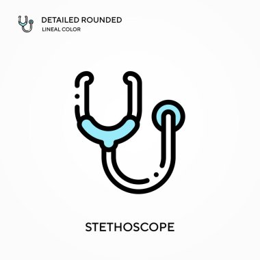 Stetoskop detaylı yuvarlak doğrusal renk vektör ikonu. Web mobil UI ögesi için resimleme sembolü tasarım şablonu. Düzenlenebilir vuruşlarda mükemmel renk modern piktogram. İş projeniz için steteskop simgeleri