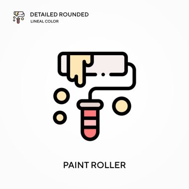 Boya silindiri ayrıntılı yuvarlak doğrusal renk vektör simgesi. Web mobil UI ögesi için resimleme sembolü tasarım şablonu. Düzenlenebilir vuruşlarda mükemmel renk modern piktogram. İş projeniz için boya silindirleri