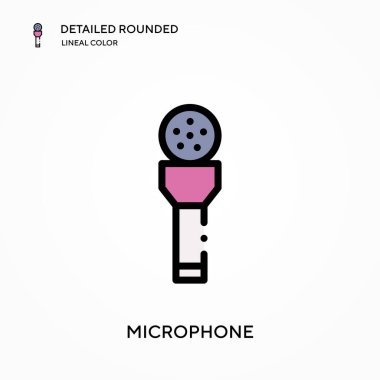 Mikrofon ayrıntılı yuvarlak doğrusal renk vektör ikonu. Web mobil UI ögesi için resimleme sembolü tasarım şablonu. Düzenlenebilir vuruşlarda mükemmel renk modern piktogram. İş projeniz için mikrofon simgeleri