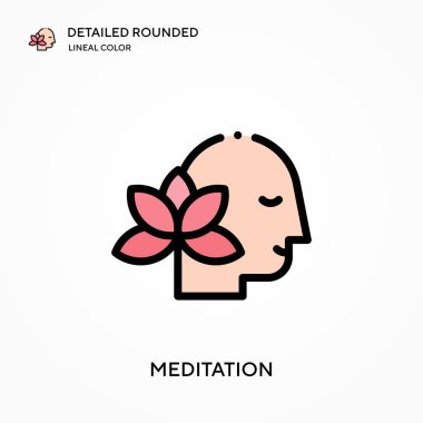 Meditasyon ayrıntılı yuvarlak doğrusal renk vektör simgesi. Web mobil UI ögesi için resimleme sembolü tasarım şablonu. Düzenlenebilir vuruşlarda mükemmel renk modern piktogram. İş projeniz için meditasyon simgeleri