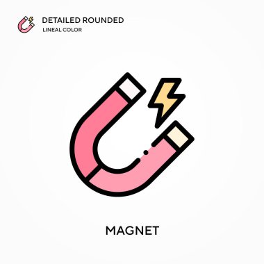 Mıknatıs detaylı yuvarlak doğrusal renk vektör simgesi. Web mobil UI ögesi için resimleme sembolü tasarım şablonu. Düzenlenebilir vuruşlarda mükemmel renk modern piktogram. İş projeniz için mıknatıs simgeleri
