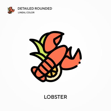 Istakoz ayrıntılı yuvarlak doğrusal renk vektör simgesi. Web mobil UI ögesi için resimleme sembolü tasarım şablonu. Düzenlenebilir vuruşlarda mükemmel renk modern piktogram. İş projeniz için ıstakoz simgeleri