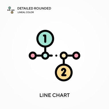 Çizgi çizelgesi yuvarlak doğrusal renk vektörü simgesini detaylı olarak açıkladı. Web mobil UI ögesi için resimleme sembolü tasarım şablonu. Düzenlenebilir vuruşlarda mükemmel renk modern piktogram. İş projeniz için satır çizelgesi simgeleri