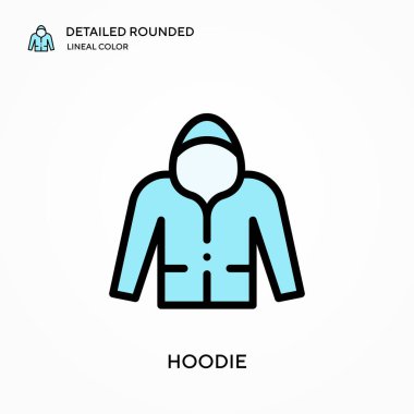 Kapüşonlu ayrıntılı yuvarlak doğrusal renk vektör ikonu. Web mobil UI ögesi için resimleme sembolü tasarım şablonu. Düzenlenebilir vuruşlarda mükemmel renk modern piktogram. İş projeniz için kapüşonlu simgeler