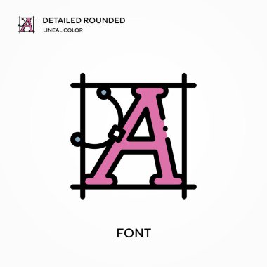 Yazı tipi detaylı yuvarlak doğrusal renk vektörü simgesi. Web mobil UI ögesi için resimleme sembolü tasarım şablonu. Düzenlenebilir vuruşlarda mükemmel renk modern piktogram. İş projeniz için yazı tipi simgeleri